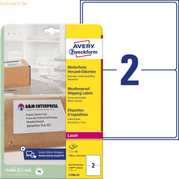 Avery Zweckform Versand-Etiketten 199,6x143,5 mm 25 Blatt/50 Etiketten Avery Zweckform Versand-Etiketten 199,6x143,5 mm 25 Blatt/50 Etiketten von Avery Zweckform