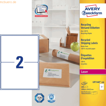 Avery Zweckform Versand-Etiketten 199,6x143,5 mm Recycling 100 Blatt/2 von Avery Zweckform