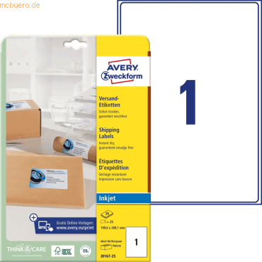 Avery Zweckform Versand-Etiketten 199,6x289,1 mm 25 Blatt/25 Etiketten von Avery Zweckform