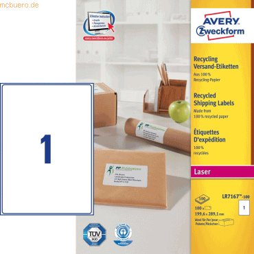 Avery Zweckform Versand-Etiketten 199x298,1 mm Recycling 100 Blatt/100 von Avery Zweckform