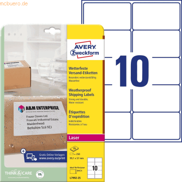 Avery Zweckform Versand-Etiketten 99,1x57 mm 25 Blatt/250 Etiketten we Avery Zweckform Versand-Etiketten 99,1x57 mm 25 Blatt/250 Etiketten we von Avery Zweckform