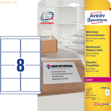 Avery Zweckform Versand-Etiketten 99,1x67,7 mm 25 Blatt/200 Etiketten Avery Zweckform Versand-Etiketten 99,1x67,7 mm 25 Blatt/200 Etiketten von Avery Zweckform