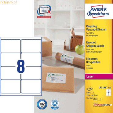 Avery Zweckform Versand-Etiketten 99,1x67,7 mm Recycling 100 Blatt/800 Avery Zweckform Versand-Etiketten 99,1x67,7 mm Recycling 100 Blatt/800 von Avery Zweckform