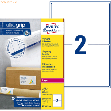 Avery Zweckform Versandetiketten 199,6x143,5 mm VE=200 Etiketten / 100 Avery Zweckform Versandetiketten 199,6x143,5 mm VE=200 Etiketten / 100 von Avery Zweckform