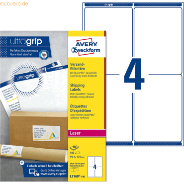 Avery Zweckform Versandetiketten 99,1x139 mm VE=400 Etiketten / 100 Bo Avery Zweckform Versandetiketten 99,1x139 mm VE=400 Etiketten / 100 Bo von Avery Zweckform