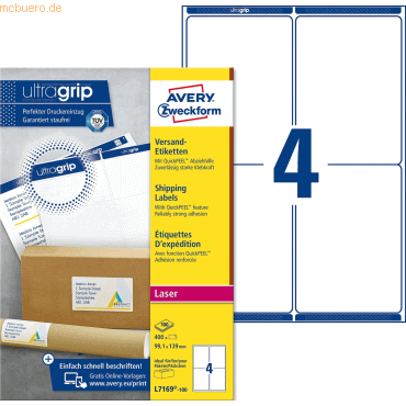 Avery Zweckform Versandetiketten 99,1x139 mm VE=400 Etiketten / 100 Bo von Avery Zweckform