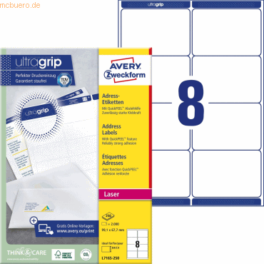 Avery Zweckform Versandetiketten 99,1x67,7 mm VE=2.000 Etiketten / 250 Avery Zweckform Versandetiketten 99,1x67,7 mm VE=2.000 Etiketten / 250 von Avery Zweckform