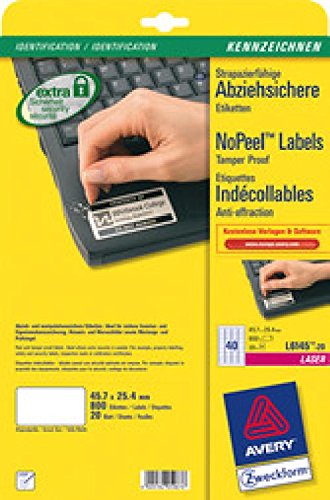 Sicherheits-Etikett 45,7x25,4mm weiß f. extra sichere Anwendung 20Bl/800St Sicherheits-Etikett 45,7x25,4mm weiß f. extra sichere Anwendung 20Bl/800St von Avery Zweckform