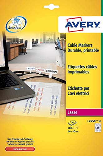 AVERY 227127 Kabelhalter Etikette Kasten, 20 Blatt von Avery