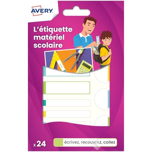 AVERY - 24 selbstklebende Etiketten, bunt, selbstklebend, spülmaschinenfest und mikrowellengeeignet, verschiedene Formate, 63 x 16 mm/63 x 8 mm/Ø 25 mm von Avery