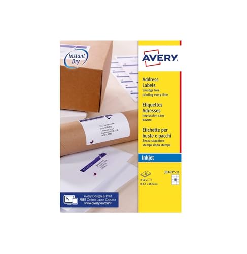 AVERY Zweckform schnelltrocknende Adressetiketten für Tintenstrahldrucker 18 pro Blatt 63,5 x 46,6 mm 450 Etiketten weiß AVERY Zweckform schnelltrocknende Adressetiketten für Tintenstrahldrucker 18 pro Blatt 63,5 x 46,6 mm 450 Etiketten weiß von Avery