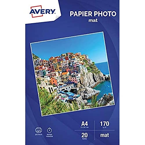 Avery – 2585 – 20 Blatt Fotopapier Premium 170 g/m² A4 – Eindruck Tintenstrahldrucker – Matt – Weiß Avery – 2585 – 20 Blatt Fotopapier Premium 170 g/m² A4 – Eindruck Tintenstrahldrucker – Matt – Weiß von Avery