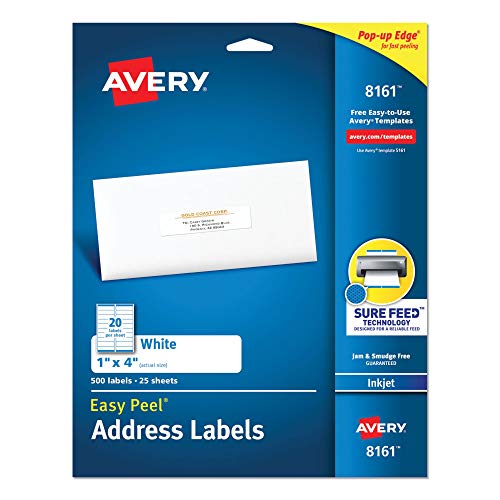 Avery Adress-Etiketten mit Sure Feed für Tintenstrahldrucker, 2,5 x 10,2 cm, 500 Etiketten, permanent klebend (8161), weiß von Avery