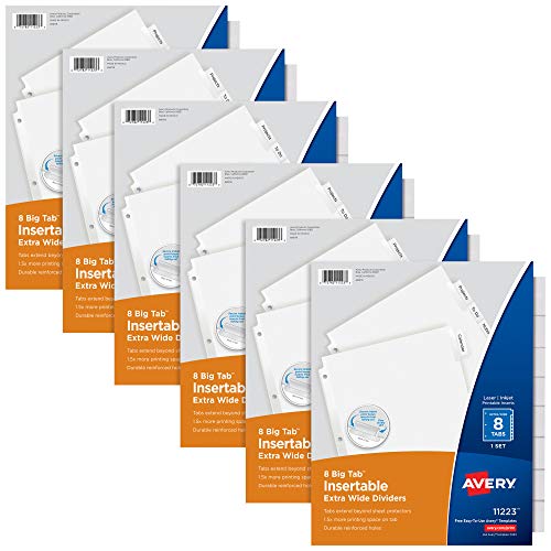 Avery Big Tab 11254 Trennblätter für 3 Ringbücher, extrabreit, einführbar, transparent, 8 Taben, Weiß, 6 Sets Avery Big Tab 11254 Trennblätter für 3 Ringbücher, extrabreit, einführbar, transparent, 8 Taben, Weiß, 6 Sets von Avery