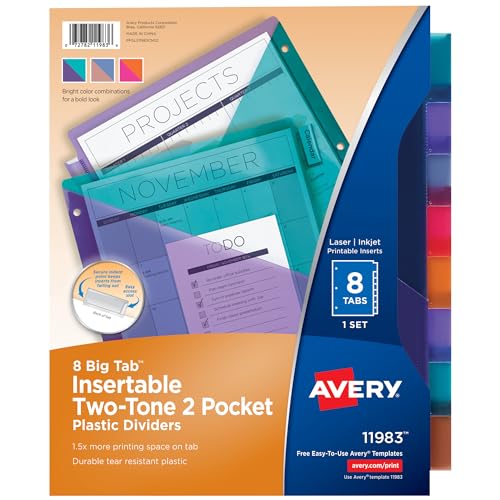 Avery Big Tab 11983 Einstecktaschen für 3 Ringbücher, 8 Register, zweifarbig, mehrfarbig, 1 Set von Avery
