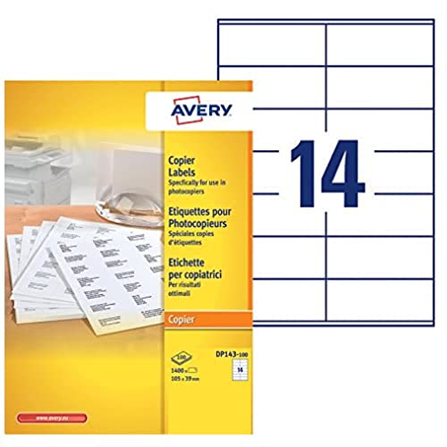 Avery DP143-100 Etiketten für Kopierer in Schachtel mit spitzen Ecken 105 x 39 mm 1.400 Stück Weiß Avery DP143-100 Etiketten für Kopierer in Schachtel mit spitzen Ecken 105 x 39 mm 1.400 Stück Weiß von Avery