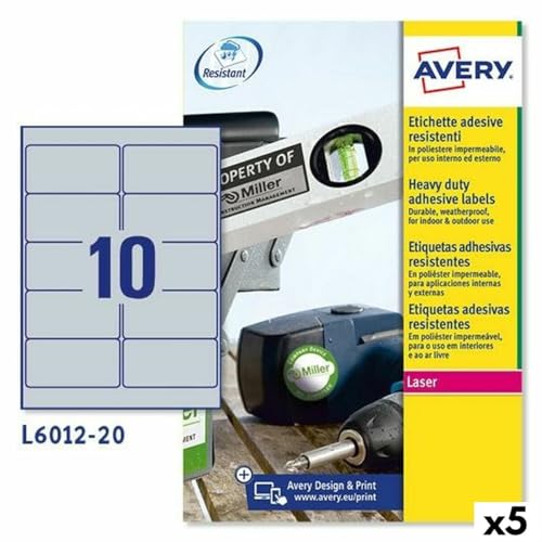 Etiketten für Avery Drucker, silberfarben, 20 Blatt, 96 x 50,8 mm, 5 Stück von Avery Dennison