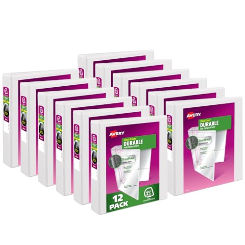 Avery Durable View 17022 Ringbücher mit 3 Ringen, für Zuhause, Schulbedarf, Büro oder Organisation, 3,8 cm, schräger Ring, 12 Stück, Weiß von Avery