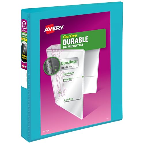 Avery Durable View 17295 Ringbuch, 2,5 cm schräge Ringe, 250 Blatt, DuraScharnier, 3,6 cm breiter Rücken, anpassbarer transparenter Einband und Rücken, 1 helles Aquablau von Avery