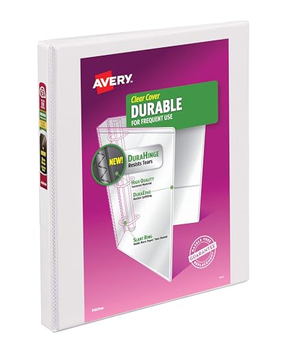 Avery Durable View 3-Ringbuch für Zuhause, Schulbedarf, Büro oder Organisationsbedürfnisse, 1,3 cm schräger Ring, 1 Packung weißer Ordner (17002) von Avery