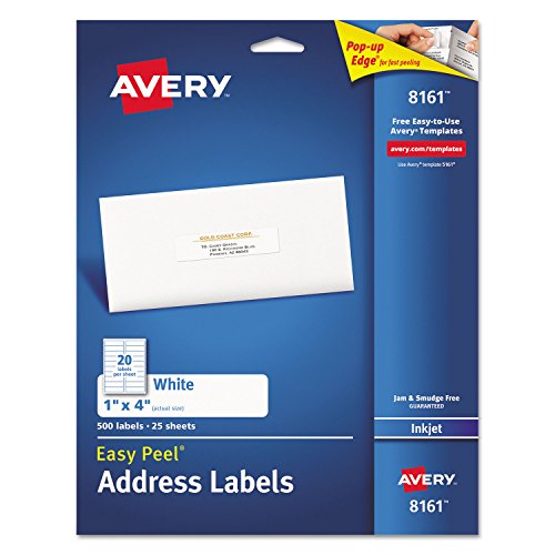 Avery Easy Peel 8161 Adressetiketten für Tintenstrahldrucker, 2,5 x 10,2 cm, Weiß, 500 Stück von Avery