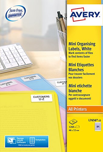 AVERY - L7656-15 - 1260 selbstklebende Etiketten - bedruckbar und bedruckbar - Format 46x11 mm - Laser/Inkjet von AVERY