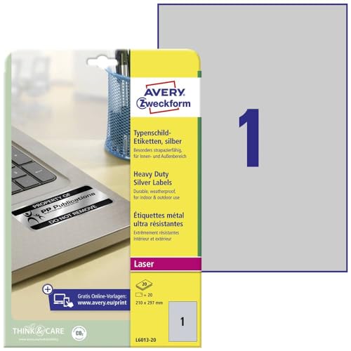 Avery Etiketten mit hoher Widerstandsfähigkeit, Silber, selbstklebend, A4, Polyester, Laser, permanent Avery Etiketten mit hoher Widerstandsfähigkeit, Silber, selbstklebend, A4, Polyester, Laser, permanent von Avery