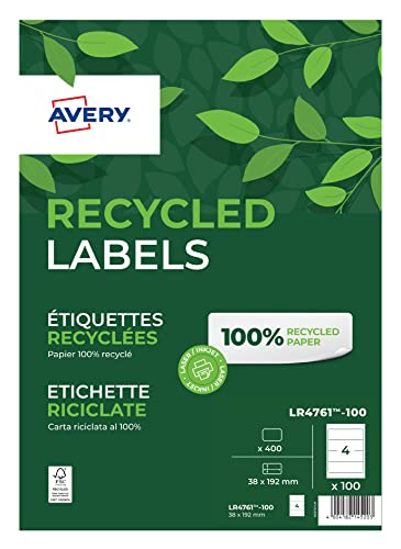Avery Filing Label Recycled 4 Per Sheet 192x61mm Ref LR4761-100 [400 Labels] von Avery