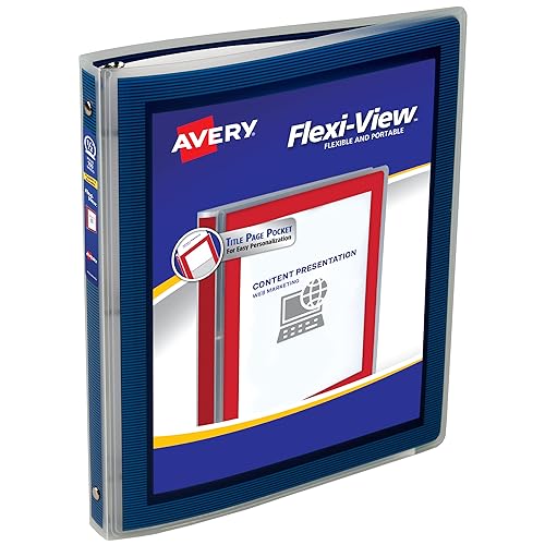 Avery Flexi-View 3-Ringbuch, 1/2 Zoll runde Ringe, 1 marineblauer Ordner (15766) von Avery