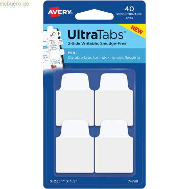 Avery Haftstreifen UltraTabs 25,4x38,1 mm weiß VE=40 Stück von Avery