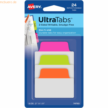 Avery Haftstreifen UltraTabs 50,8x38,1 mm grün, orange, pink VE=24 Stü von Avery
