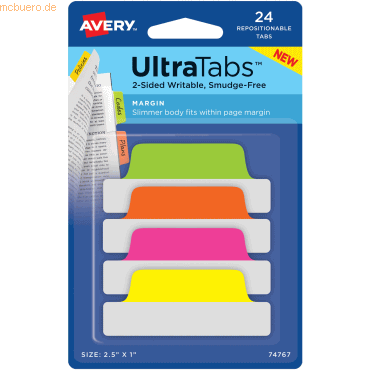 Avery Haftstreifen UltraTabs 63,5x25,4 mm neonfarbig VE=24 Stück von Avery