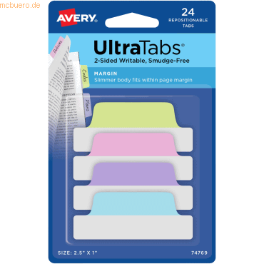 Avery Haftstreifen UltraTabs 63,5x25,4 mm pastellfarben VE=24 Stück Avery Haftstreifen UltraTabs 63,5x25,4 mm pastellfarben VE=24 Stück von Avery