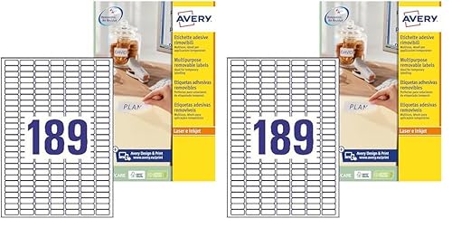 Avery L4731REV-25 Ablösbare Mini-Laseretiketten (189 pro Blatt, 25,4 x 10 mm) 4725 Etiketten weiß (Packung mit 2) von Avery
