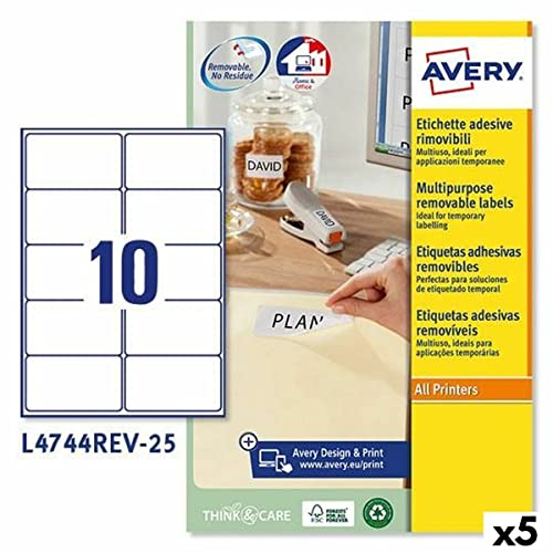 Avery L4744REV Druckeretiketten 96 x 50,8 mm weiß 25 Blatt (5 Stück) von Avery