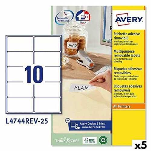 Avery L4744REV Druckeretiketten 96 x 50,8 mm weiß 25 Blatt (5 Stück) von Avery Dennison