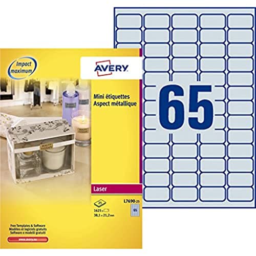 Avery L7690-25 Etiketten für Laserdrucker 38,1 x 21,2 mm 1.625 Stück Silber Avery L7690-25 Etiketten für Laserdrucker 38,1 x 21,2 mm 1.625 Stück Silber von Avery