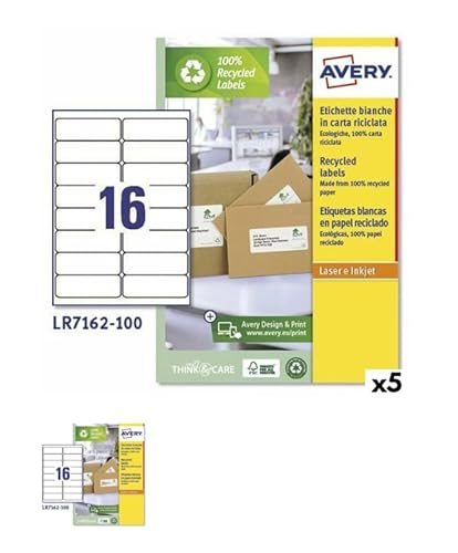 Avery LR7162 Druckeretiketten 99,1 x 33,9 mm, Weiß, 100 Blatt (5 Stück) von Avery