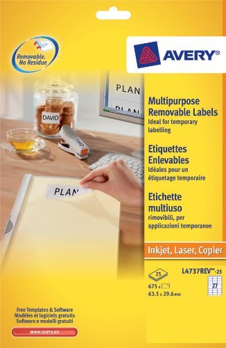 Avery Labels Removable L47 63,5 x 29,6 weiß Avery Labels Removable L47 63,5 x 29,6 weiß von Avery