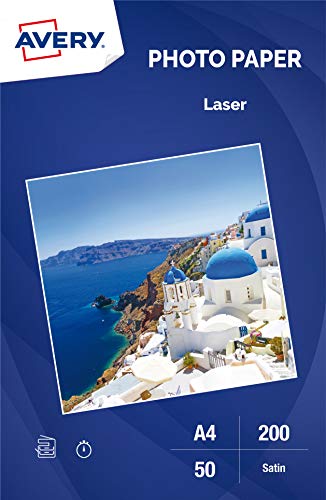 Avery Satin-Fotopapier, Laserdrucker, hochwertig, 200 g/m², weiß, 50 Blatt pro Packung, A4 von AVERY