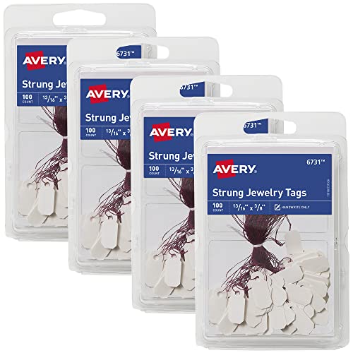 Avery Schmuckanhänger mit Schnur, 2,2 x 1,9 cm, 4 Packungen, insgesamt 400 Etiketten (50226) von Avery