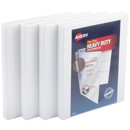 Avery Schwerlast-Sichthefter One Touch schräge Ringe, 275-375 Blatt Kapazität 4-er Packung 0.5" weiß von Avery