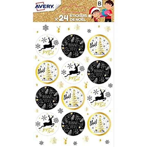 Avery - Set mit 24 Deko-Aufklebern – Motiv glitzernd schwarz und gold von Avery