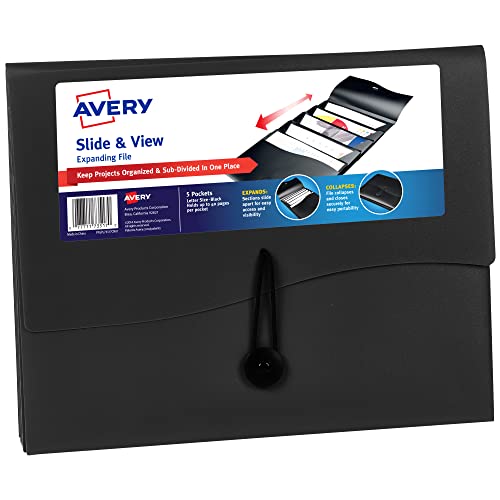 Avery Slide and View Fächermappe, schwarz, fünf Taschen, Briefgröße, 1 Ordner (73517) von Avery