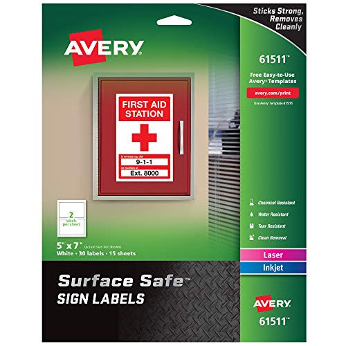 Avery Surface Safe Schild-Etiketten 5" x 7" von Avery
