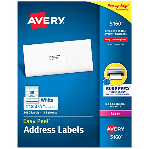 Avery Versandadressetiketten, Laserdrucker, 3.450 Etiketten, 1 x 2-5/8, permanent klebend, FBA Etiketten (5160) von Avery