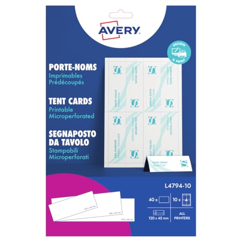 Avery Zweckform L4794-10 Tischkarten, mikroperforiert, weiß, 120x45mm Avery Zweckform L4794-10 Tischkarten, mikroperforiert, weiß, 120x45mm von Avery