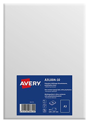 Avery a3l004 – 10 Pack 10 Etiketten Anzeige aus Polyethylen A3 420 x 297 mm weiß von Avery