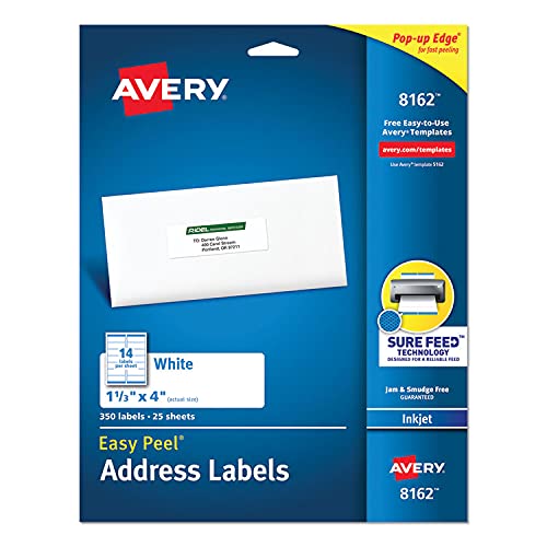 Easy Peel Inkjet Adress-Etiketten, 1–1/3 x 4, weiß, 350/Pack von Avery