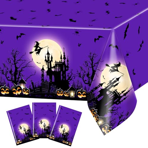 Avezano Halloween-Tischdecken, rechteckig, Vollmond, gruseliges Nachtschloss, Halloween-Party-Tischdecke, 274 x 137 cm, Violett, 3 Stück Avezano Halloween-Tischdecken, rechteckig, Vollmond, gruseliges Nachtschloss, Halloween-Party-Tischdecke, 274 x 137 cm, Violett, 3 Stück von Avezano